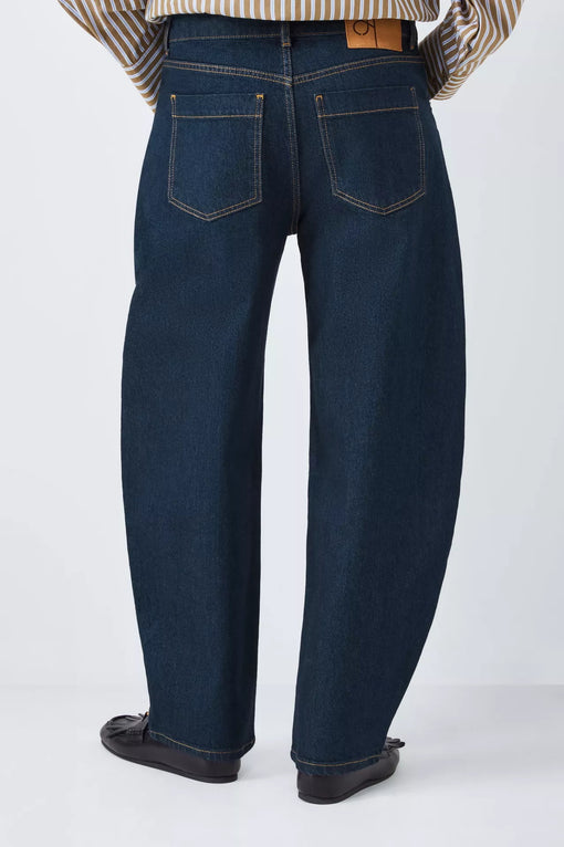 Barrel Leg Mid Rise Jeans, Deep Blue