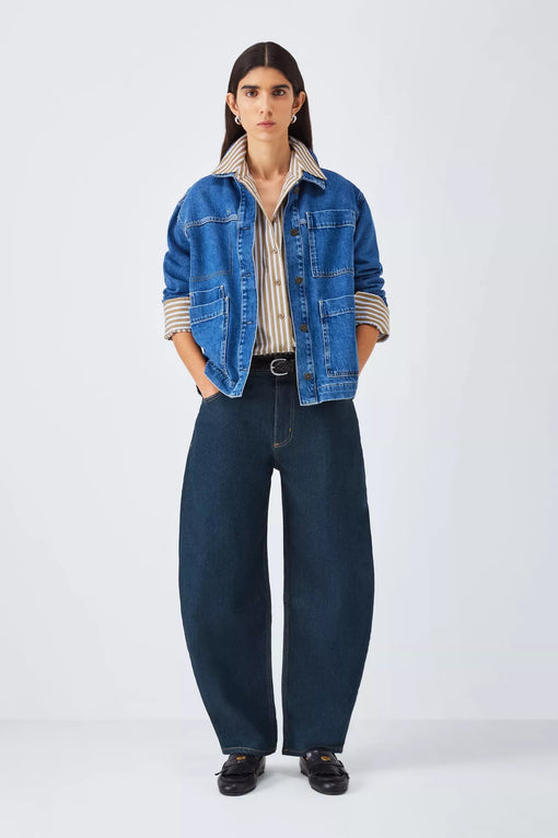 Barrel Leg Mid Rise Jeans, Deep Blue