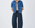 Barrel Leg Mid Rise Jeans, Deep Blue