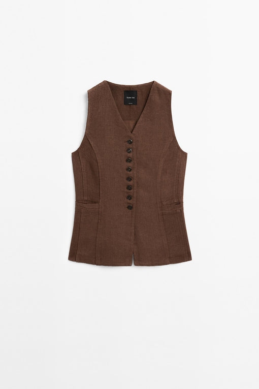 Long waistcoat with linen fabric detail