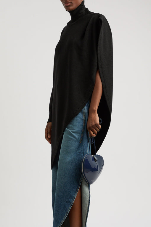 Asymmetric cape-effect wool jumper