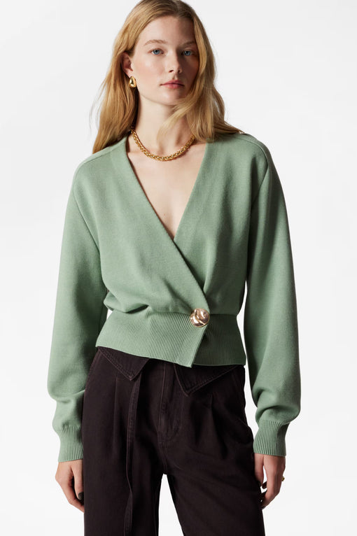 Waisted Knitted Wrap Cardigan