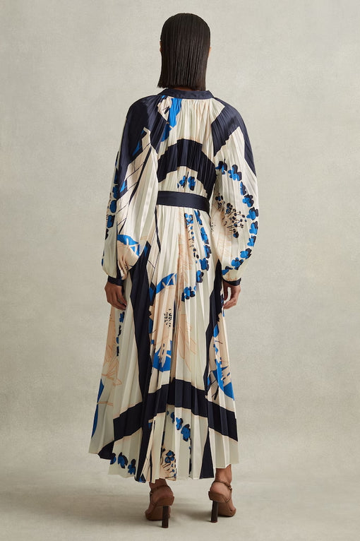 Daiya Printed Pleated Maxi Dress in Blue