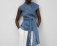 Ramie Crossed Shawl Collar Top Woman
