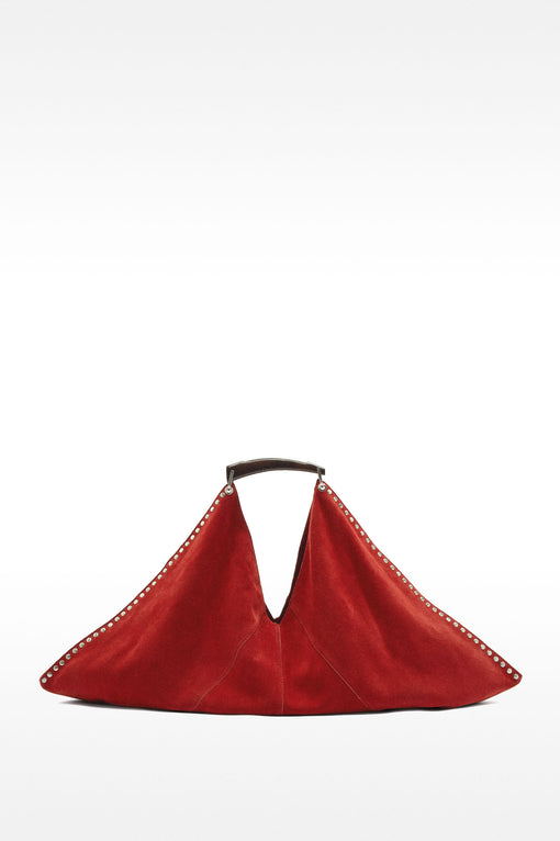 Suede leather shoulder bag with studs