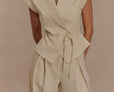 Mid Rise Wide Leg Linen Pant - Natural Beige