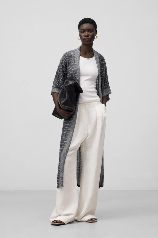 PLATED KNIT KIMONO JACKET WOMAN
