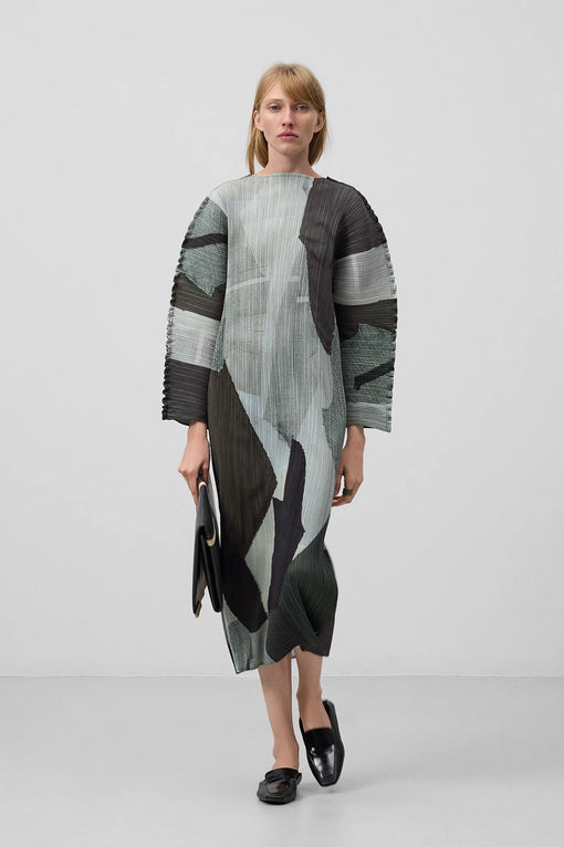 Printed crinkle midi dress woman