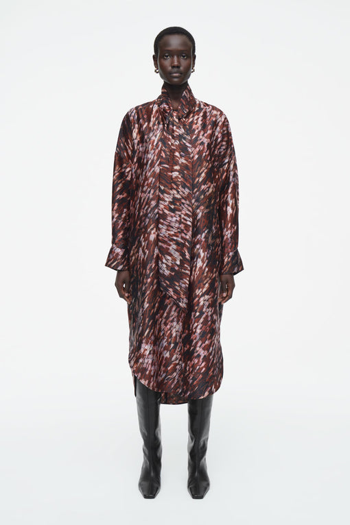 Printed Scarf-Detail Midi Dress