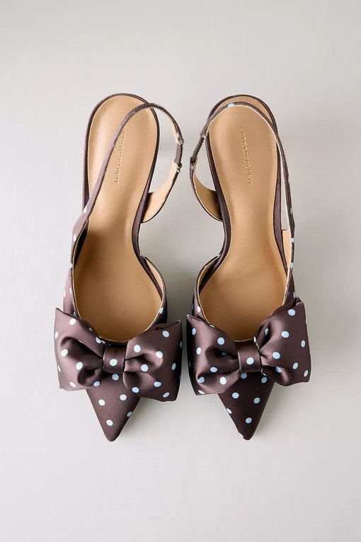 Polka Dot Satin Bow Slingback Heels