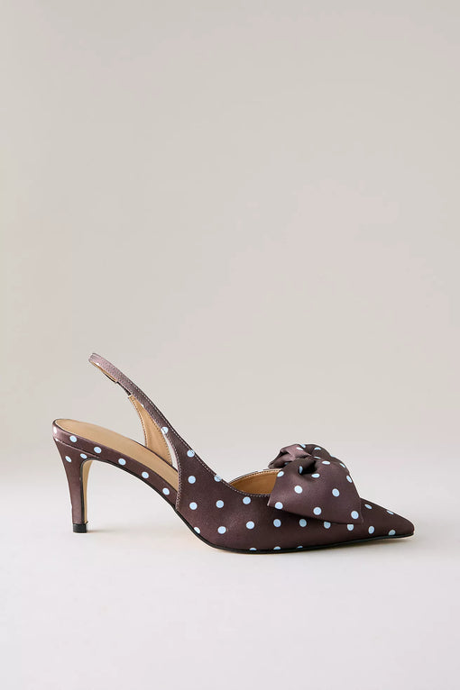 Polka Dot Satin Bow Slingback Heels