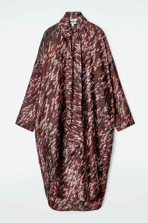 Printed Scarf-Detail Midi Dress