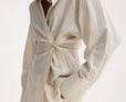 Asymmetric waisted striped shirt