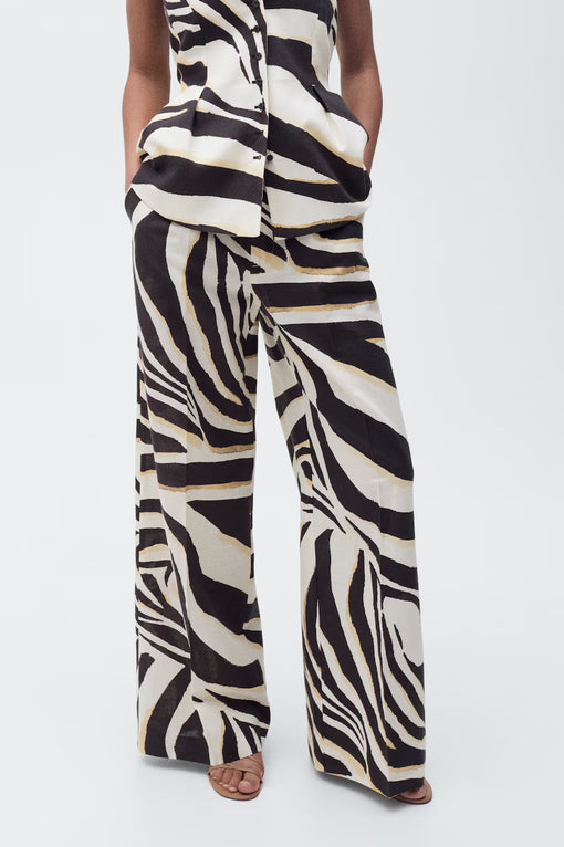 Zebra-print pleated wideleg trousers