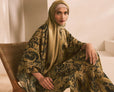 Black and Gold Paisley Print Occasion Kaftan Style V-Neck Maxi Dress