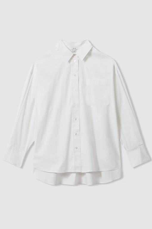 Oversized Cotton Button-Through Shirt in White