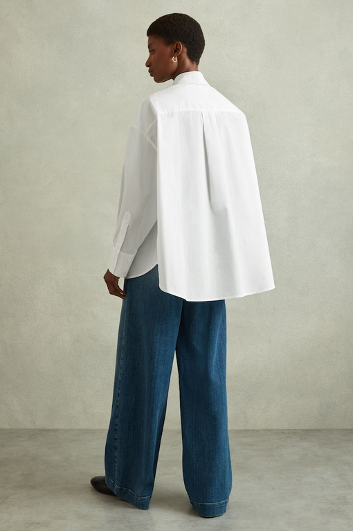 Oversized Cotton Button-Through Shirt in White