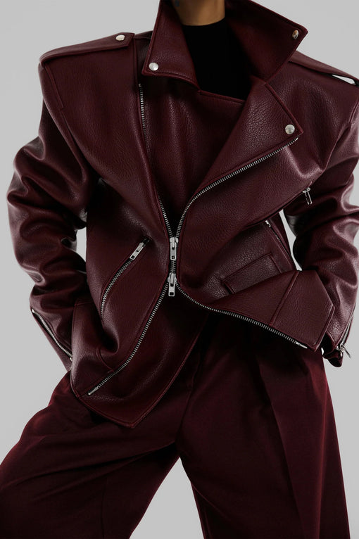 Chicago Oversized Biker Jacket - Burgundy