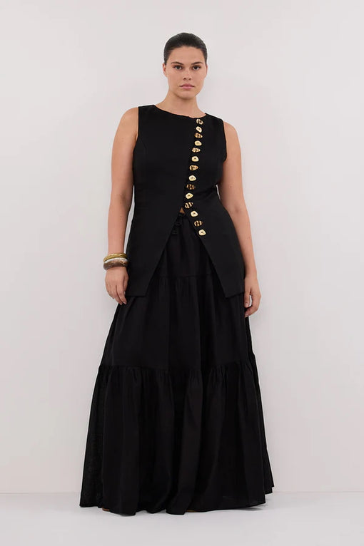 BAYLEE BLACK SLEEVELESS LINEN TOP