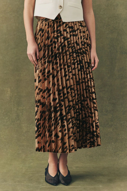 Leopard Print Pleated Maxi Skirt