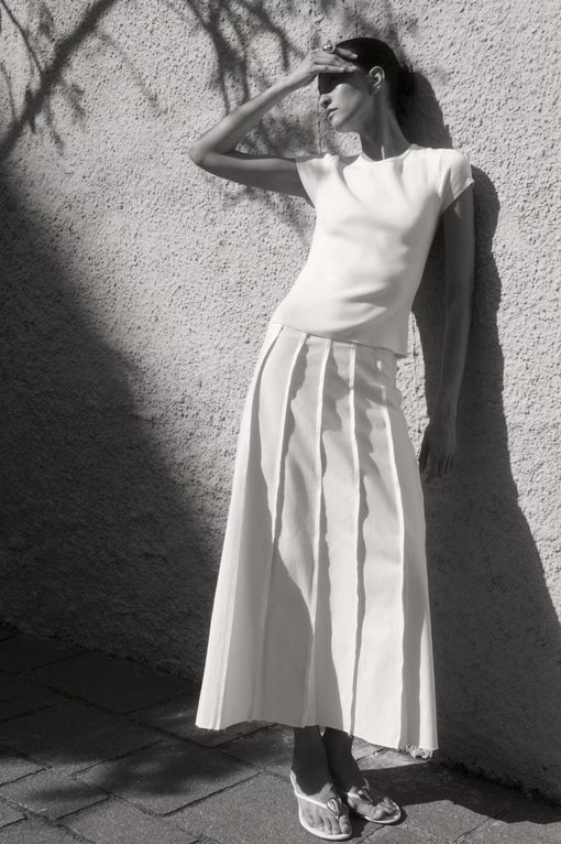 Pleated Twill Skirt