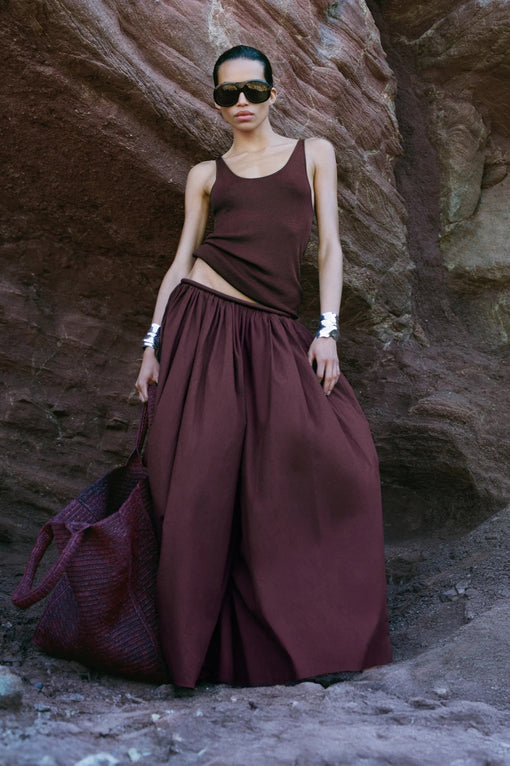 Gaeta Wide Corded Waistband Culottes - Burgundy