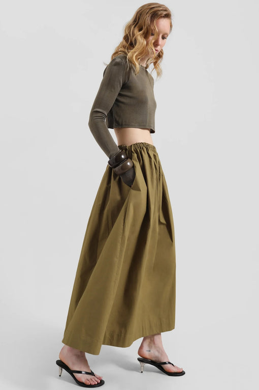JALEV GATHERED COTTON SKIRT - MARTINI OLIVE
