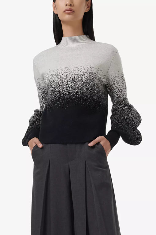 Gradient high-neck balloon-sleeve knitted jumper