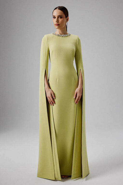 Kelly Cape Sleeve Maxi Dress In Lime Green