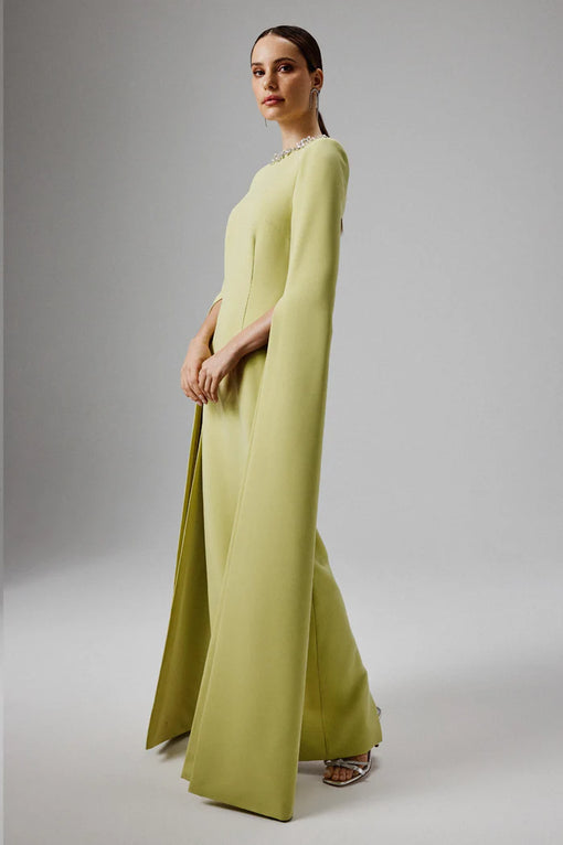 Kelly Cape Sleeve Maxi Dress In Lime Green