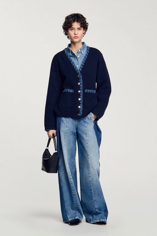 Cardigan with denim details