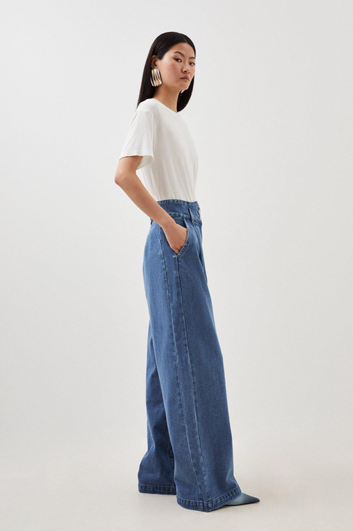 Petite Denim Wide Leg Trousers