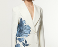 Tailored Applique Satin Beaded Tuxedo Blazer