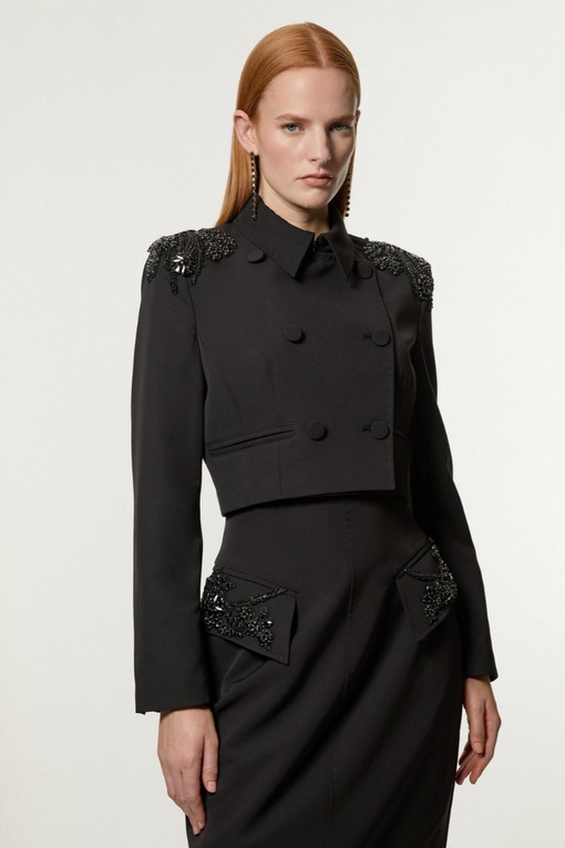 Crystal Embellished Tailored Double Breast Jacket