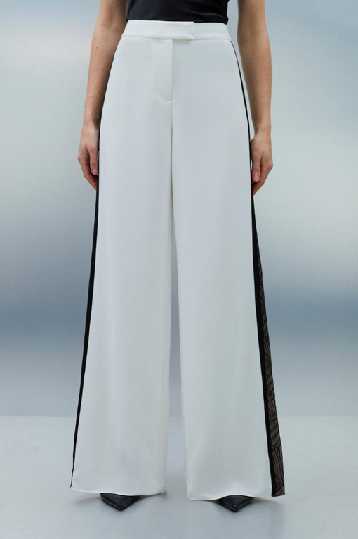Lace Applique Contrast Tailored Wide Leg Trouser