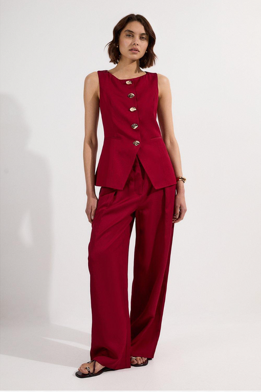 Linen Viscose Tailored Statement Button Front Waistcoat