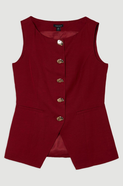 Linen Viscose Tailored Statement Button Front Waistcoat