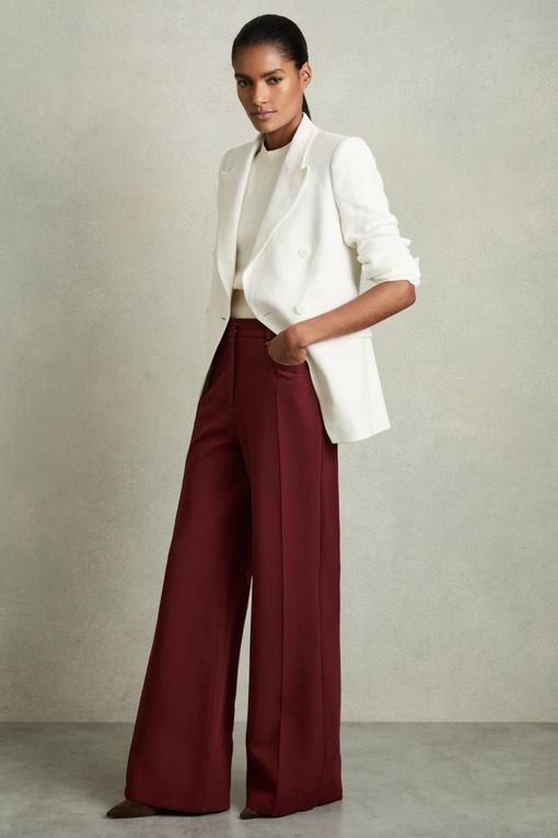 Heather Palazzo Tailored Trousers in Dark Red