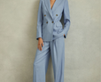 June Wide Leg Suit Trousers with TENCEL Fibers in Blue