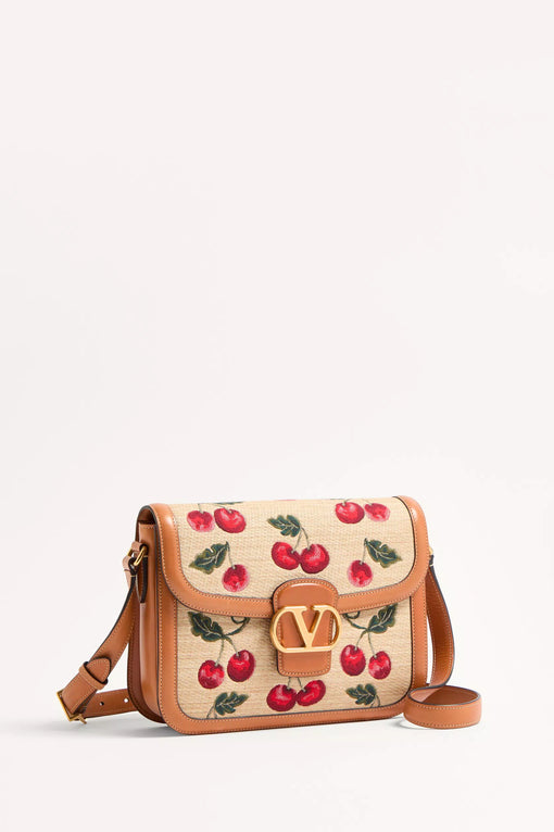 VALENTINO GARAVANI 9TO5 SHOULDER BAG IN JACQUARD RAFFIA WITH CHERRYFIC MOTIF