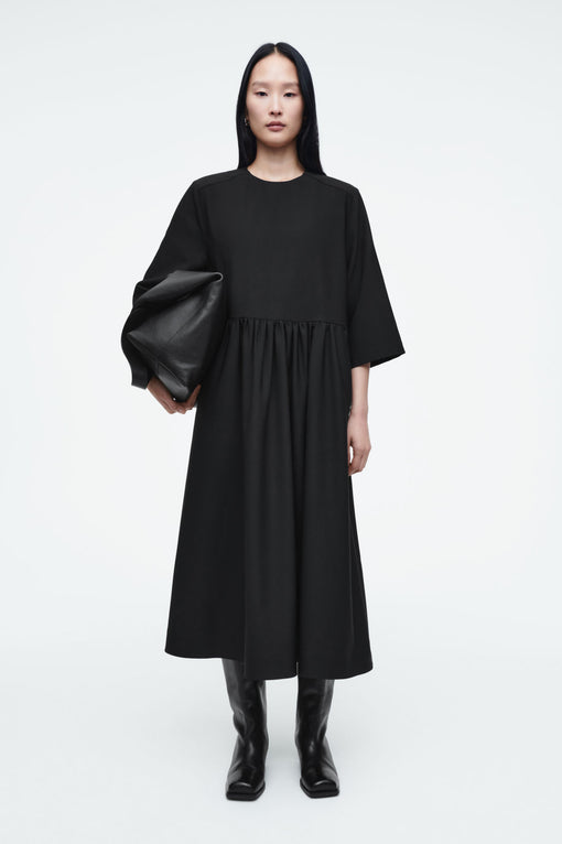 Gathered Wool-Blend Midi Dress