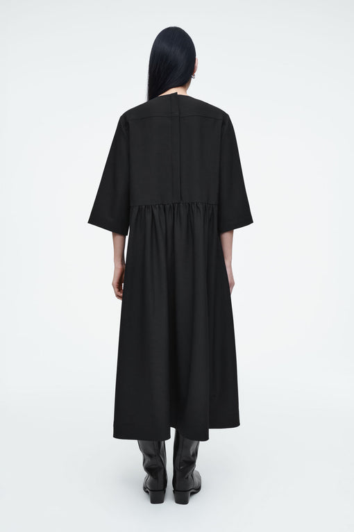 Gathered Wool-Blend Midi Dress