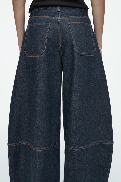 Western Barrel-Leg Raw Denim Trousers