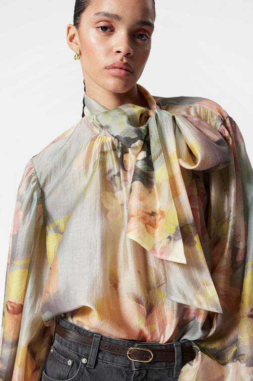 Puff-Sleeve Bow-Detail Blouse