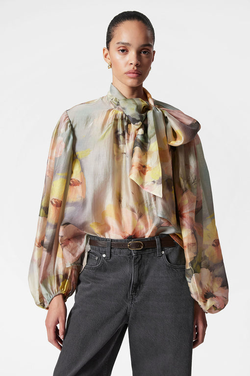 Puff-Sleeve Bow-Detail Blouse