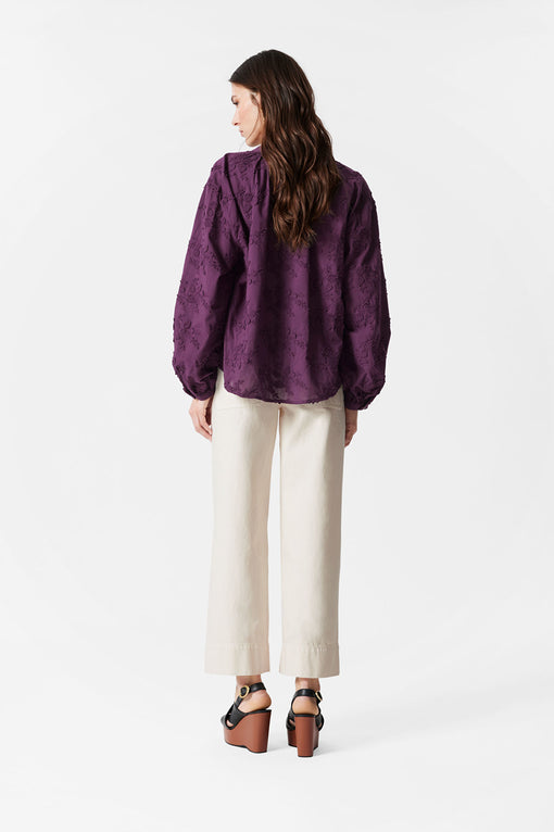 Voluminous Floral-Appliqué Blouse