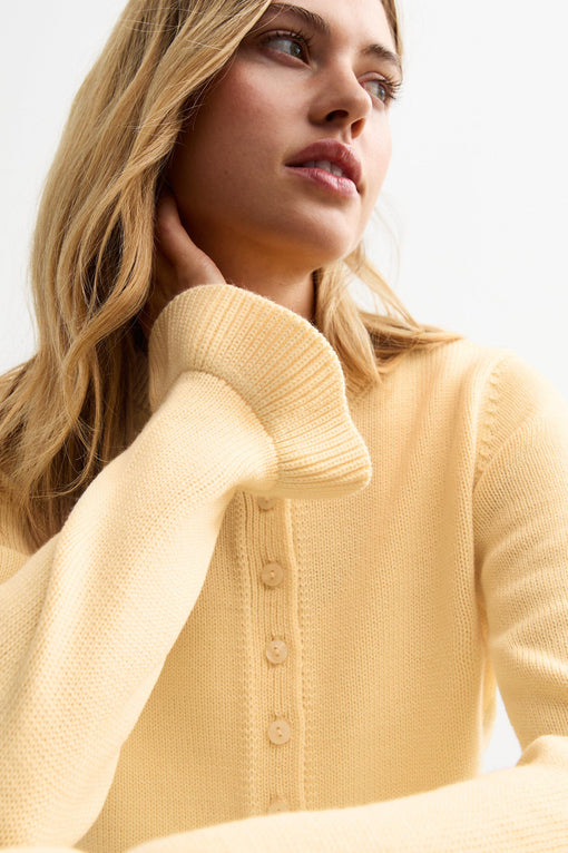 Light Yellow Frill Hem Knitted Cardigan