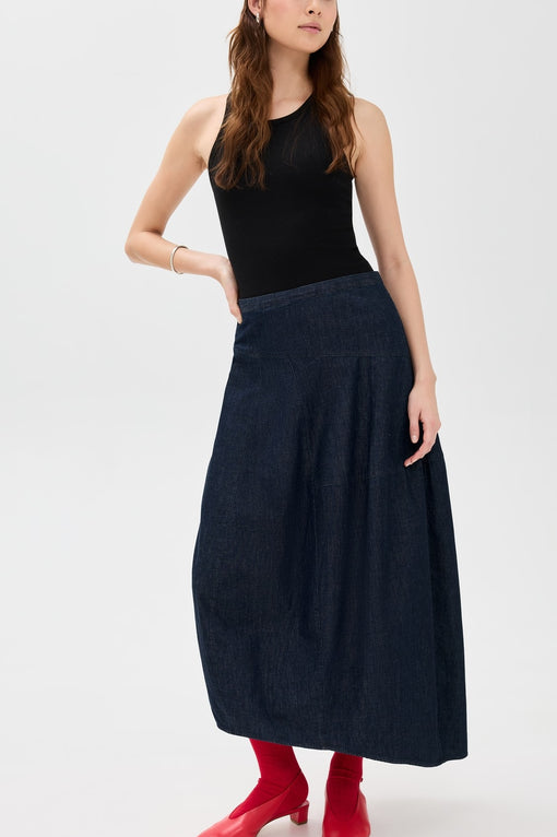 Lightweight Denim Asymmetrical Balloon Skirt