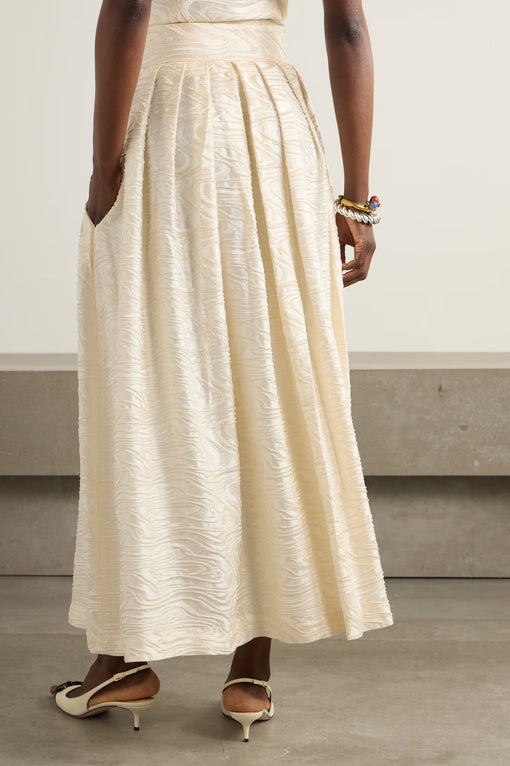 Irving pleated striped woven midi skirt
