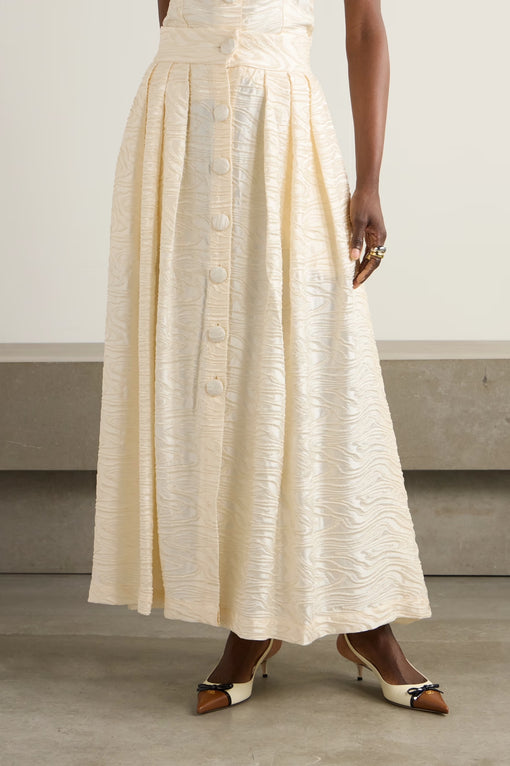 Irving pleated striped woven midi skirt